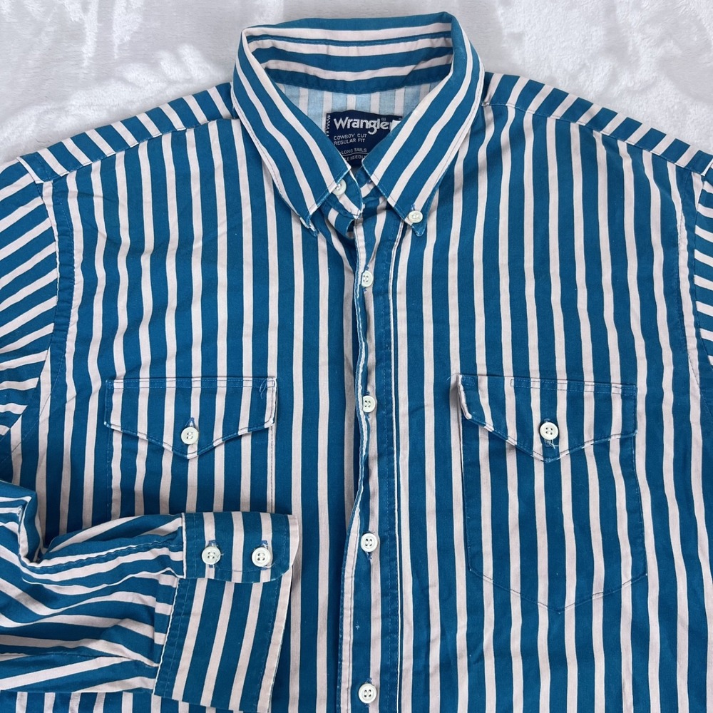 Vintage Wrangler Cowboy Cut Shirt Mens 16-34 Striped X Long Tails Western Rodeo